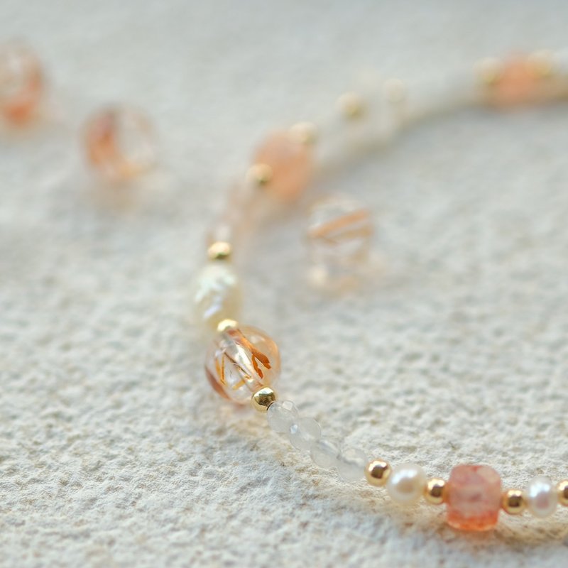 Celestial Series: Mars - Black Rutilated Quartz & Sunstone Bracelet - Bracelets - Gemstone Orange