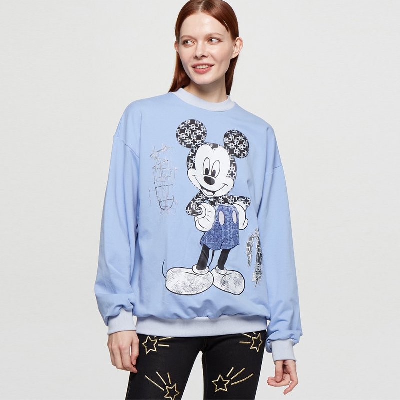 (DW Taiwan Exclusive) Hi there! Mickey Unisex Long Sleeve Sweater (Blue Purple) - เสื้อฮู้ด - ผ้าฝ้าย/ผ้าลินิน 