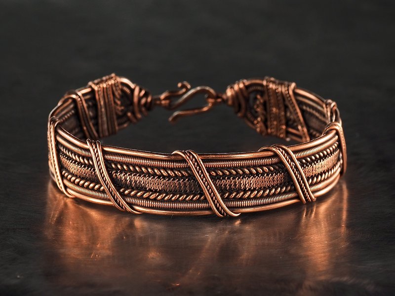 Unique stranded copper wire wrapped bracelet  for men him WireWrapArt jewelry - สร้อยข้อมือ - ทองแดงทองเหลือง สีทอง