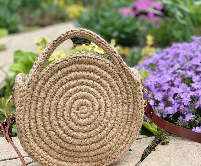 Handmade Bag - Eco friendly woven with 100% Jute - Round Bag with hotsell strap - Tote or Shoulder bag