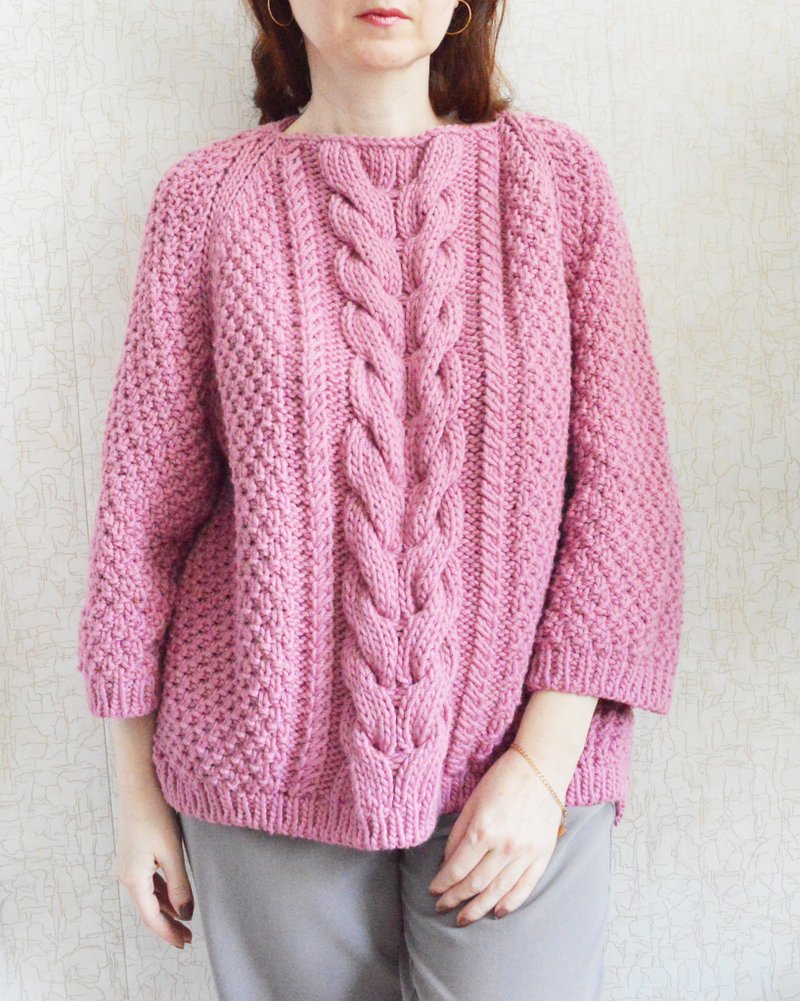 Womens pink knitted sweater. Oversized jumper handmade. - 女毛衣/針織衫 - 羊毛 粉紅色