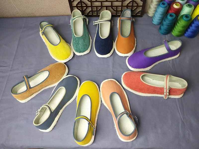 [Customized] Handmade cloth shoes made of Japanese cloth, non-adhesive, environmentally friendly and healthy cloth shoes - Mary Jane Shoes & Ballet Shoes - Cotton & Hemp Multicolor