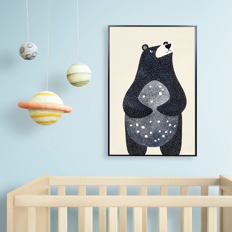 Hey Bear - black and white frameless picture available in multiple sizes, suitable for children's rooms, parent-child restaurants, kindergartens - Posters - Other Materials 