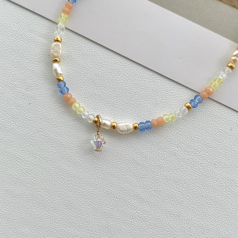 Orange soda/enjoy life series. Handmade beaded necklace. Freshwater pearls. Japanese imported beads - สร้อยคอ - วัสดุอื่นๆ 