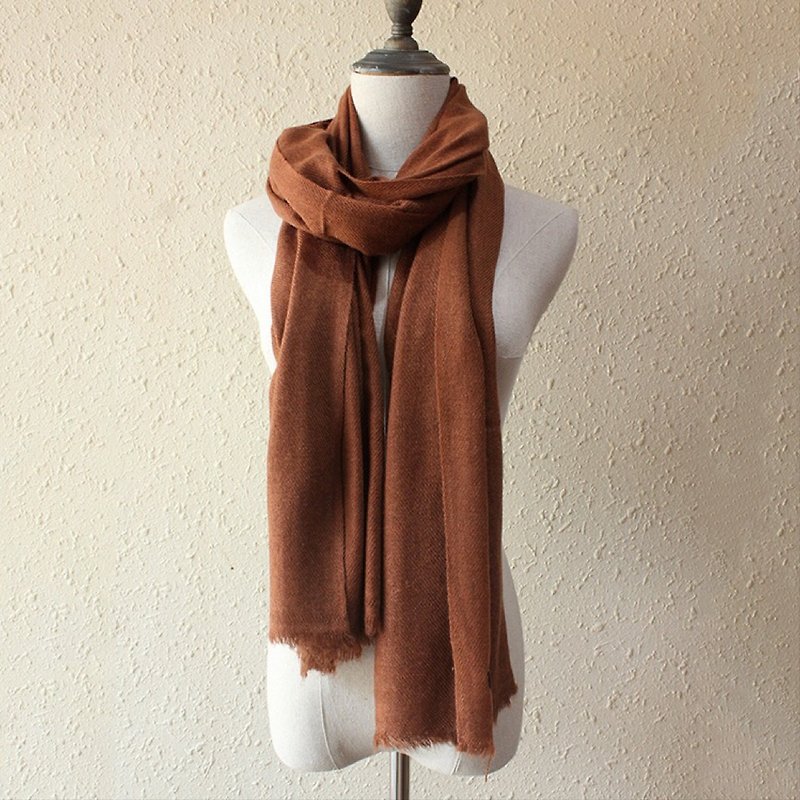 尼泊爾Cashmere 羊絨圍巾/披肩 手工編織 棕色 - 圍巾/披肩 - 羊毛 咖啡色