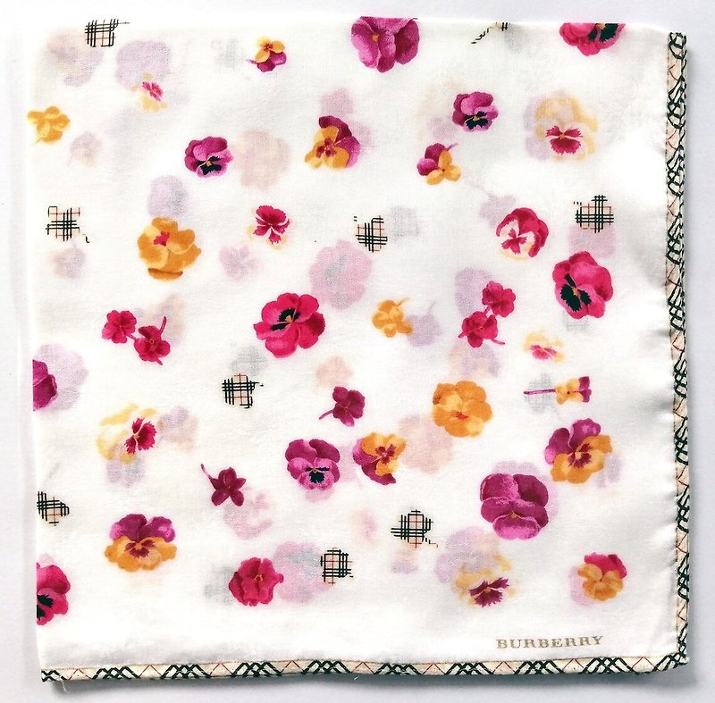 棉．麻 手帕 紅色 - Burberry Vintage Handkerchief Floral Check 20 x 20 inches