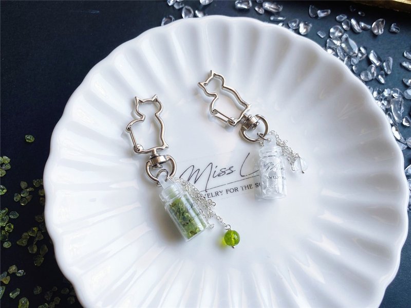 橄欖石 白水晶 幸運 許願瓶 貓 天然石 水晶 閨密 禮物 - 吊飾/掛飾 - 水晶 