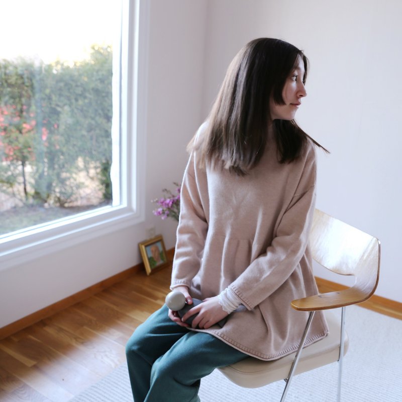 Sakura Water Cashmere Wool Blended Pink Apricot Loose Long Sleeve Sweater - สเวตเตอร์ผู้หญิง - ขนแกะ 