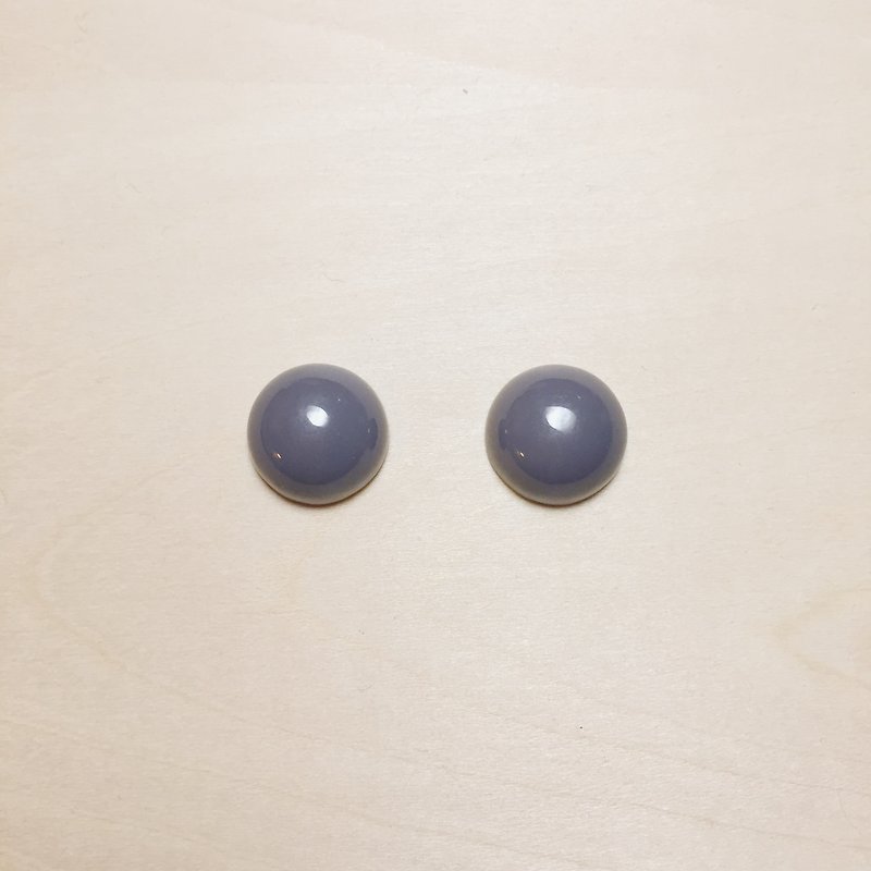 復古紫灰小丸子耳環 - 耳環/耳夾 - 樹脂 灰色