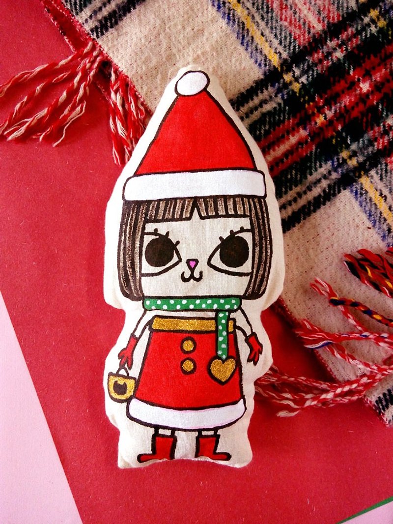 Beautiful cat Christmas hug pillow doll hand-painted hand-made custom cushion doll - ตุ๊กตา - ผ้าฝ้าย/ผ้าลินิน ขาว