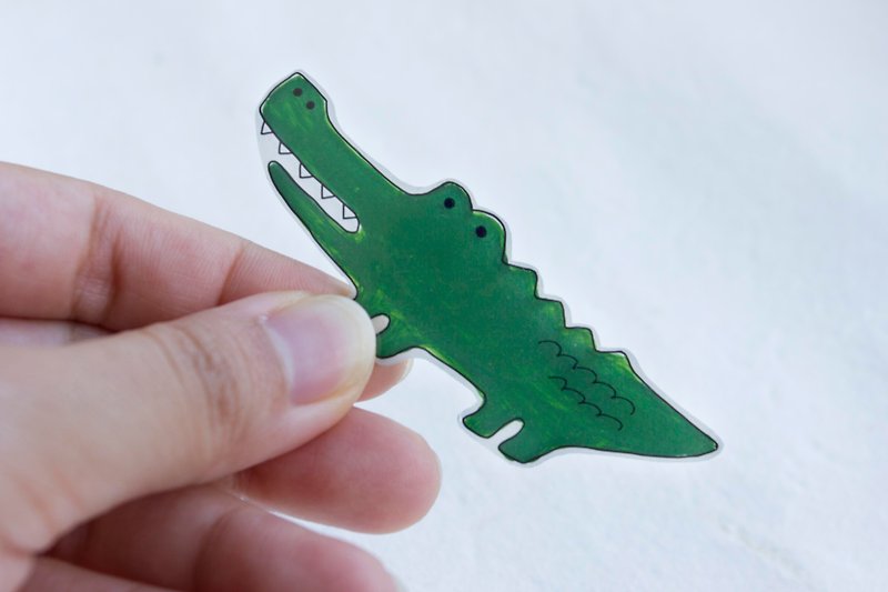 手作 熱縮膜 手繪 小鱷魚 別針 胸針 配飾 - 胸針/心口針 - 塑膠 綠色