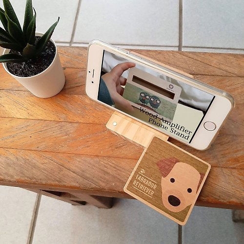 PRINT+SHAPE AR萌狗系列 木質多功能方塊手機架 拉布拉多犬 客製化禮物 鏡子