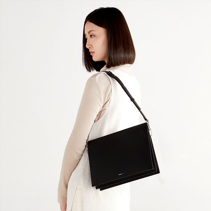 真皮 手袋/手提袋 黑色 - DA06 Shoulder Bag – Black (Minimal Leather Bag)