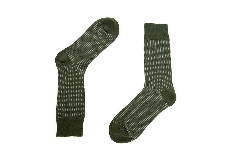方格紋理紳士襪 軍綠 - 襪子 - 棉．麻 綠色