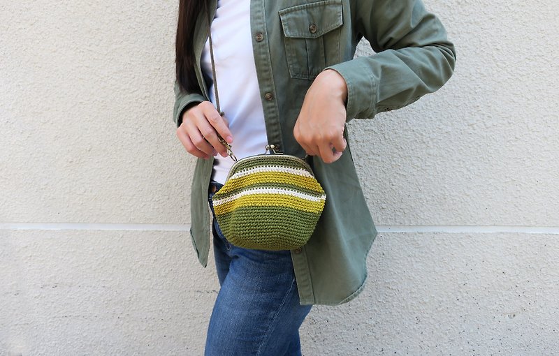 A mother's hand-woven gold bag-olive green X mustard yellow / bronze gold bag / side backpack / gift / mother's day - Messenger Bags & Sling Bags - Cotton & Hemp Green