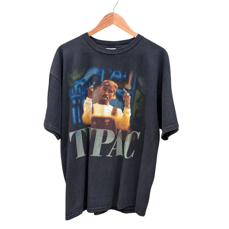Vintage  1999  Tupac Middle Finger Sharkur Rap Tee - 男 T 恤 - 棉．麻 黑色