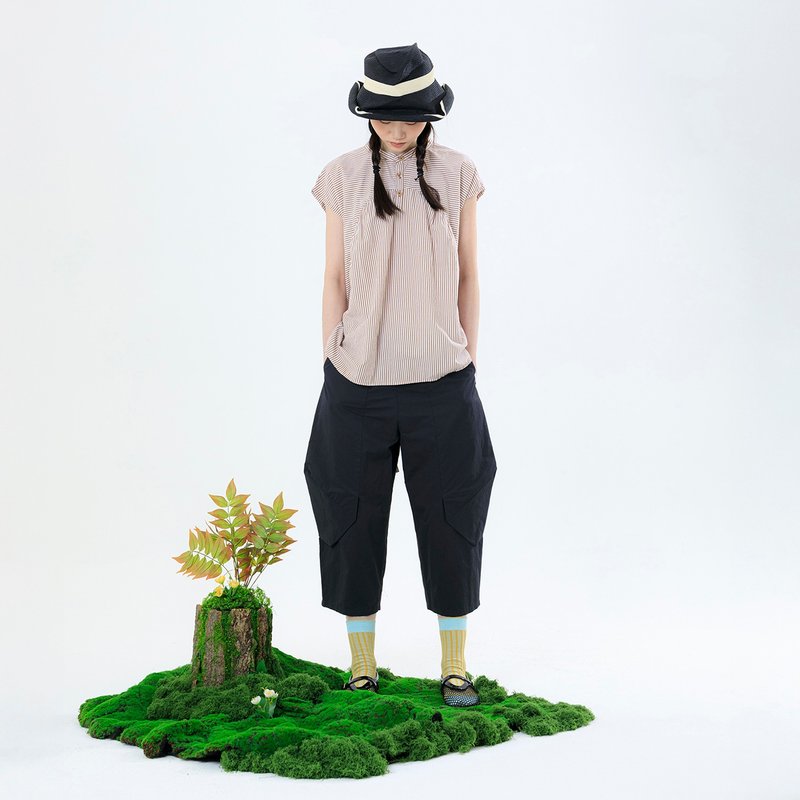 奇形怪狀立體剪裁休閒褲 - 女長褲 - 棉．麻 黑色