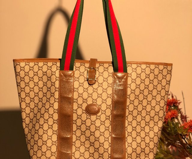 GUCCI グッチ ハンドバッグベージュ レザー ロゴ-