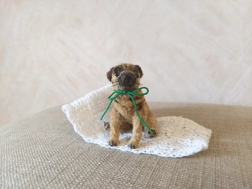 有趣的小狗屋 Miniature dog Boss Pug Teddy Bear,Collectible miniature,ooak,cute stuffed,kawaii