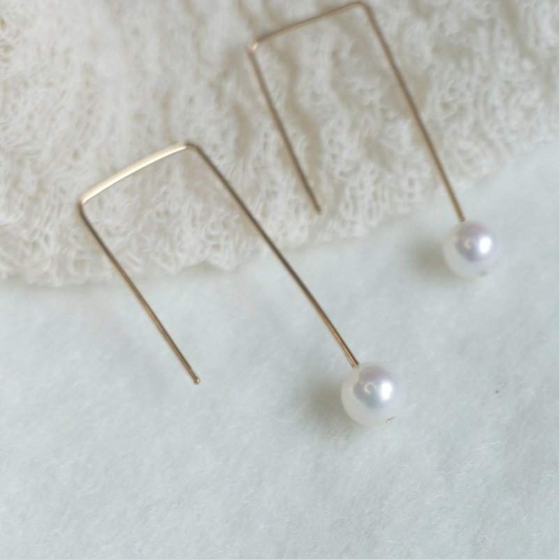 14Kgf -Pillar earrings - Earrings & Clip-ons - Pearl White