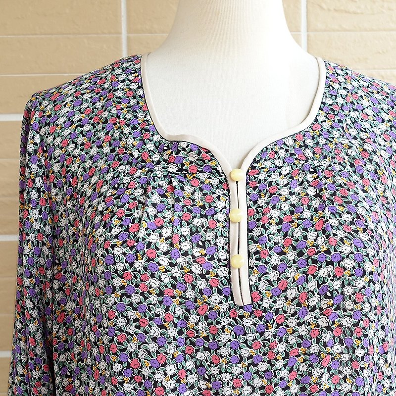 │Slowly│ He Ye small floral - vintage dress │ vintage. Vintage. - One Piece Dresses - Polyester Multicolor