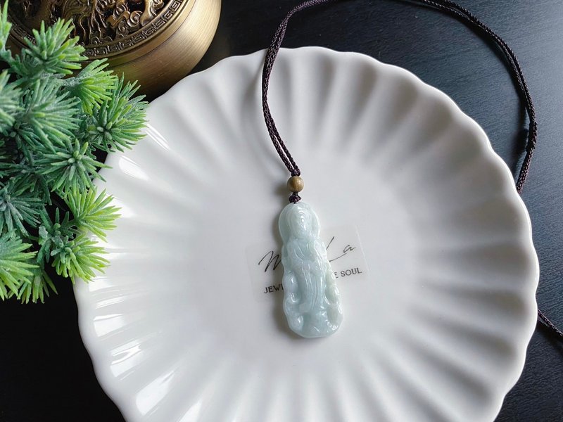【售出】緬甸玉翡翠 站觀音 菩薩 禮物 玉墜 項鍊 吊飾 保平安 - 項鍊 - 玉石 綠色