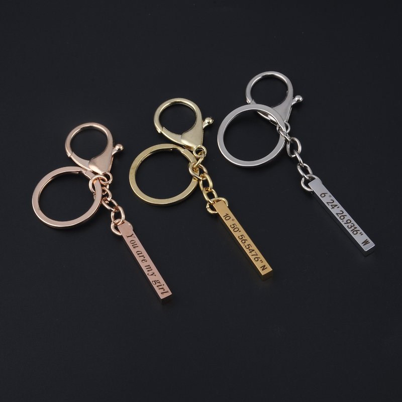 Personalized  3D Bar Keychain 4 Sided Bar Key Chain  Engraved Keyring - Keychains - Other Metals 