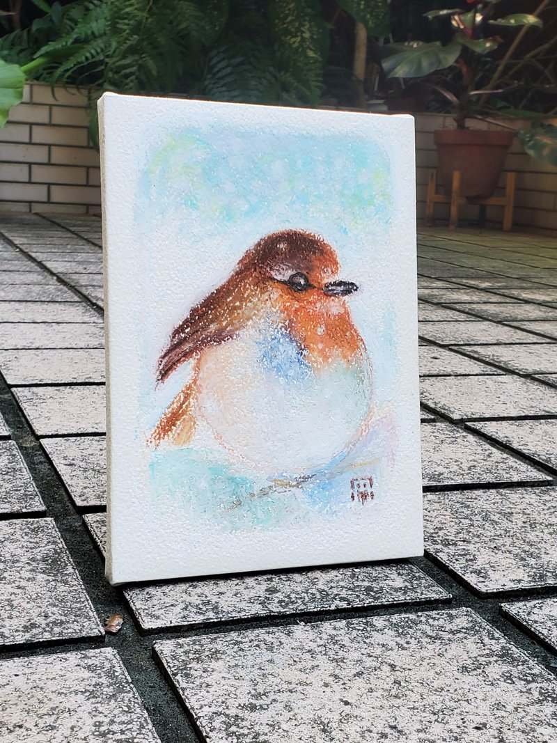 Frameless original painting: Robin announcing spring - Posters - Paper Orange