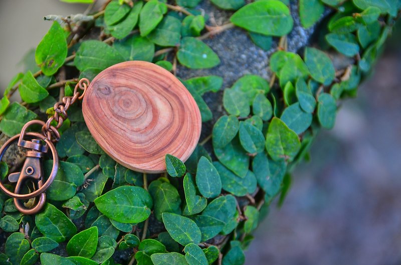 Precious rose red wood grain key ring-hand-polished by Longbai - Keychains - Wood Brown