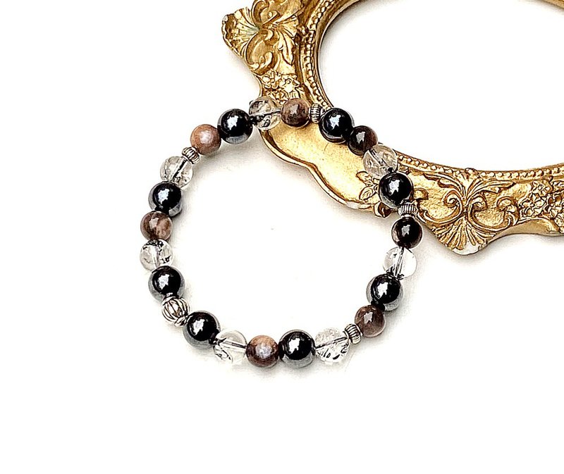 Simple Texture Series - Black Gold Backbone x Shining Diamond x Black Stone 925 Sterling Silver Bracelet Customized - Bracelets - Crystal Multicolor