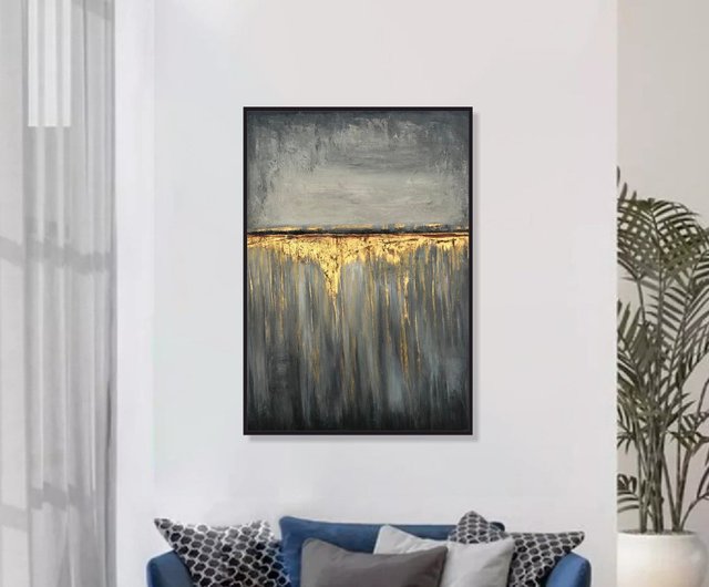 抽象画 グレーと金のキャンバスアート キャンバスに描かれた大きな抽象画 グレー ゴールド ファインアート