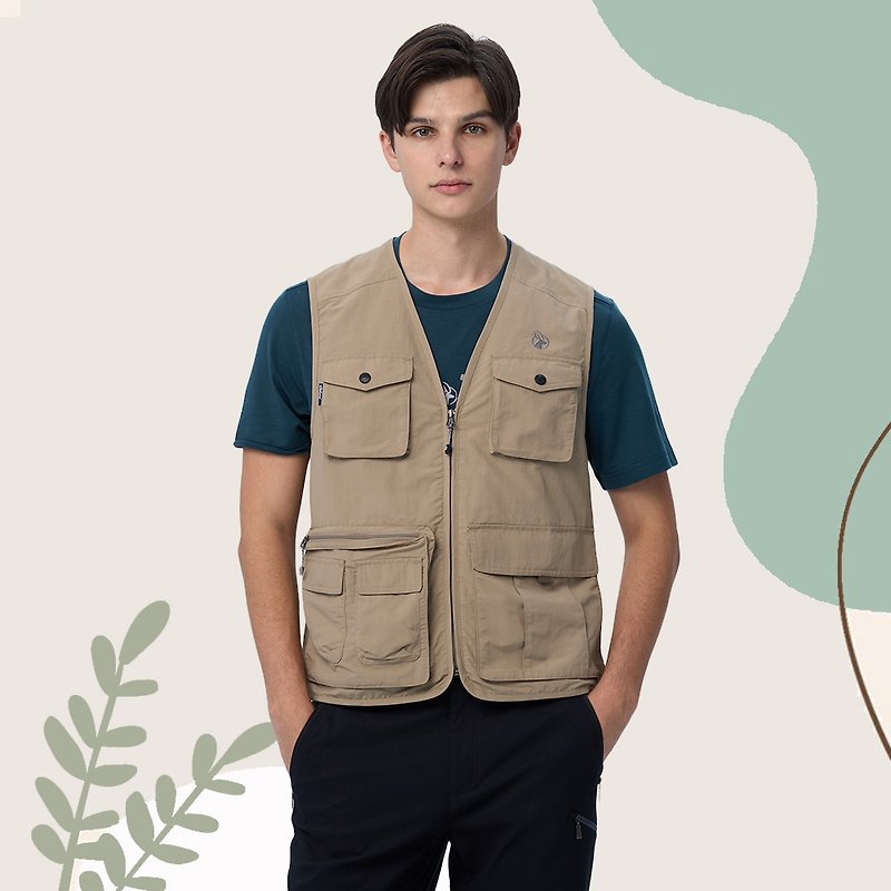 [Wildland Wilderness] Japanese multi-pocket overalls vest neutral W1712-163 sand color - เสื้อกั๊กผู้ชาย - เส้นใยสังเคราะห์ สีกากี
