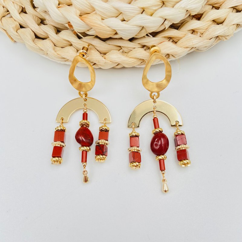 COLE COOL天然簡約紅石祝福系列耳環 純銀耳環 - 耳環/耳夾/耳骨夾 - 半寶石 紅色