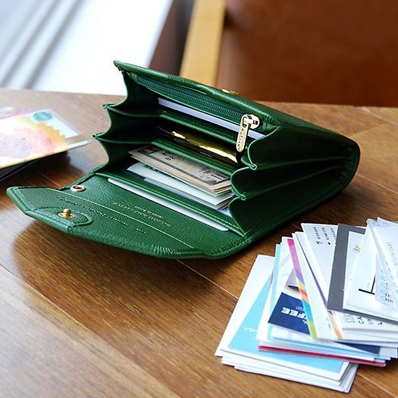Plepic-旅程假期皮革短夾 (風琴式)-森林綠,PPC92825 - 長短皮夾/錢包 - 人造皮革 綠色