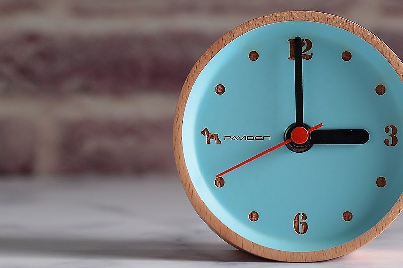 Reyana Round Table Clock (Daning Blue) Beech 10cm X 10cm - Clocks - Wood 