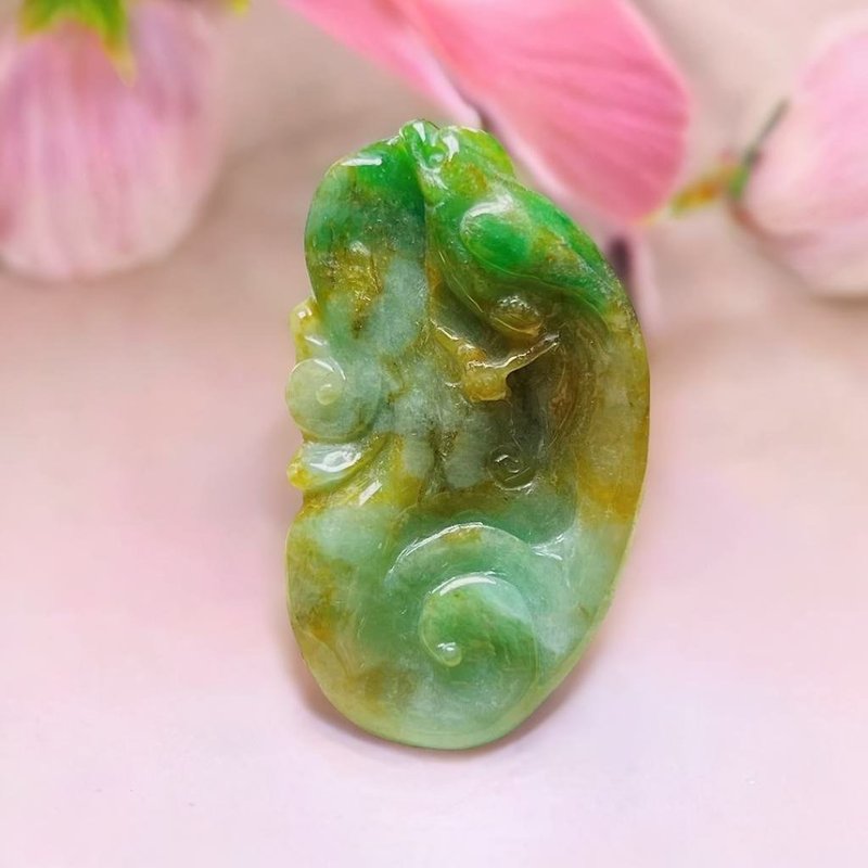 三彩翡翠巧雕鳥語花香項鍊 | 天然緬甸御A貨翡翠 | 送禮 - 項鍊 - 玉石 多色