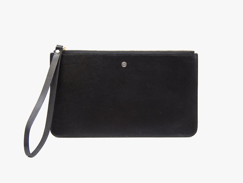 Pouch Wallet/ Clutch / Card Case / Leather / Handmade / Black - กระเป๋าคลัทช์ - หนังแท้ สีดำ