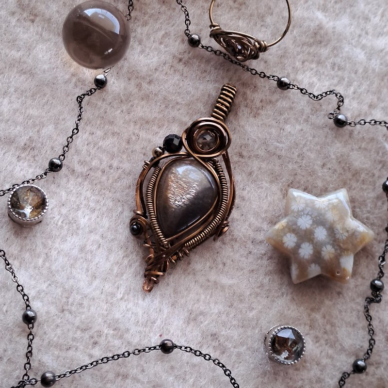 [Shanmian] Starry Sun Pendant - Necklaces - Semi-Precious Stones Brown