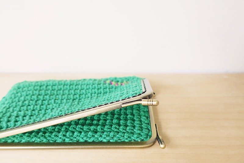 【endorphin】編織棉繩口金中夾 - 長短皮夾/錢包 - 棉．麻 綠色