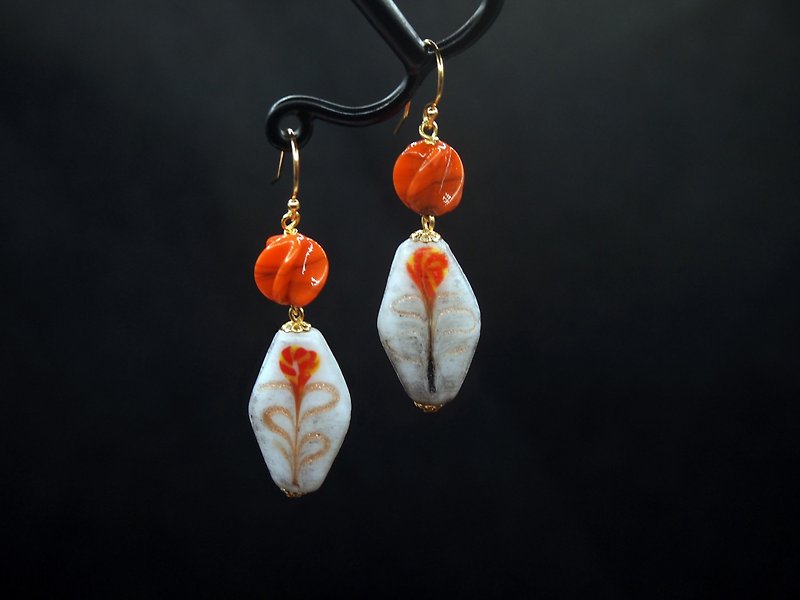 #GE0209 Murano Glass Beads Earring - ต่างหู - แก้ว สีแดง