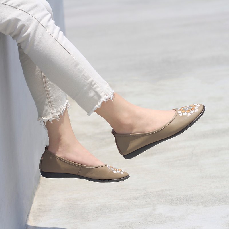 Midsummer Flowers- camel - Mary Jane Shoes & Ballet Shoes - Genuine Leather Khaki