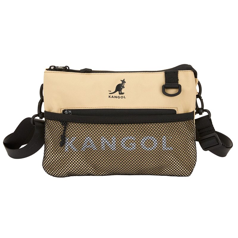 KANGOL multi-layered small side bag- Khaki - กระเป๋าแมสเซนเจอร์ - ไนลอน 