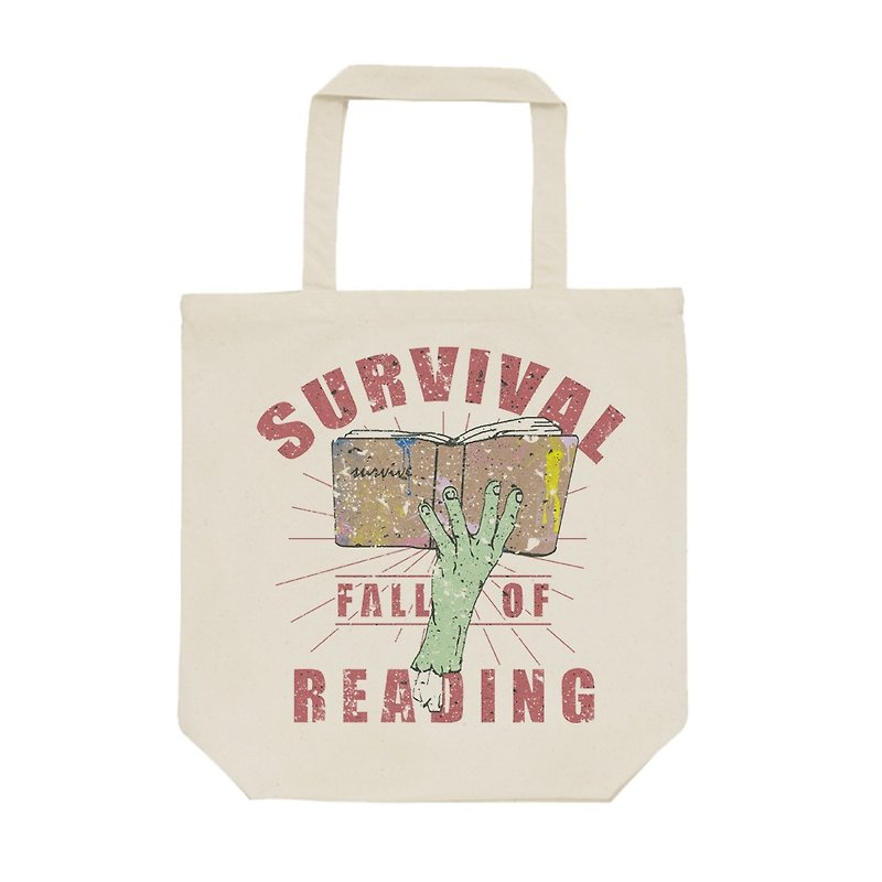 tote bag / Fall of reading - กระเป๋าถือ - ผ้าฝ้าย/ผ้าลินิน สีกากี