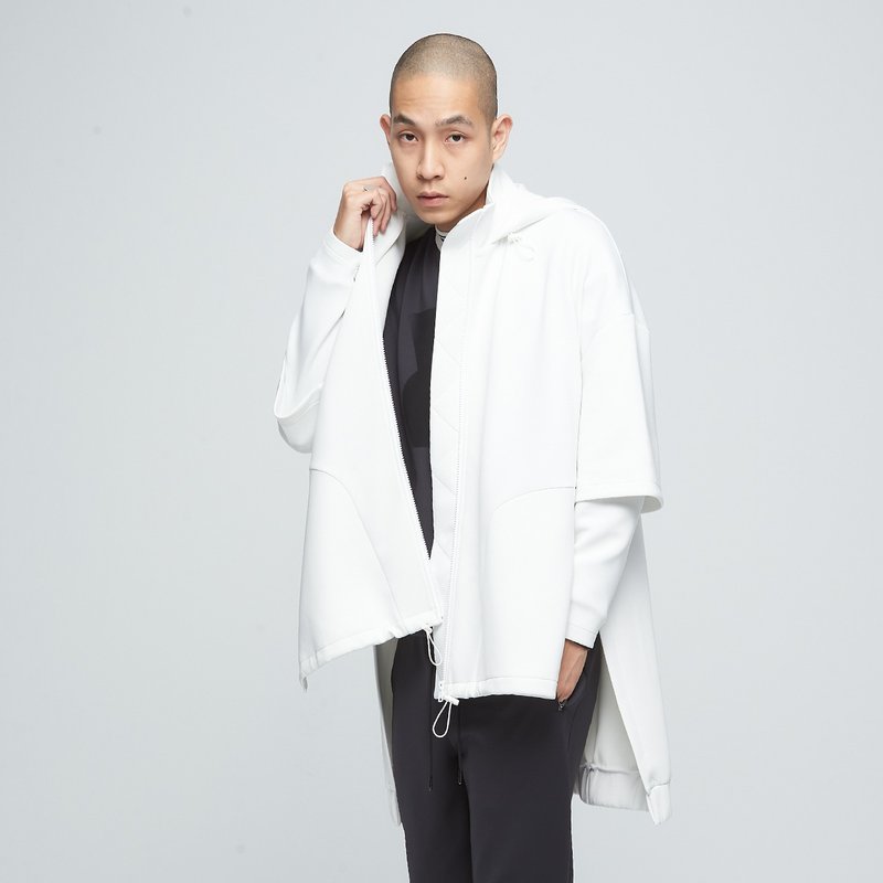 抗菌棉柔造型連帽外套(中性)-香檳白 - 男夾克/外套 - 聚酯纖維 白色