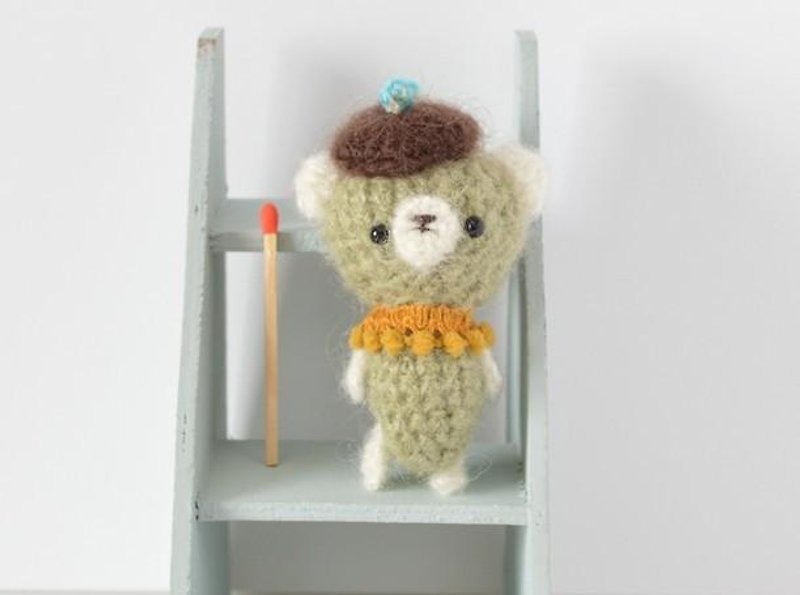 Made-to-order Mini bear green chubby beret - Stuffed Dolls & Figurines - Cotton & Hemp Green
