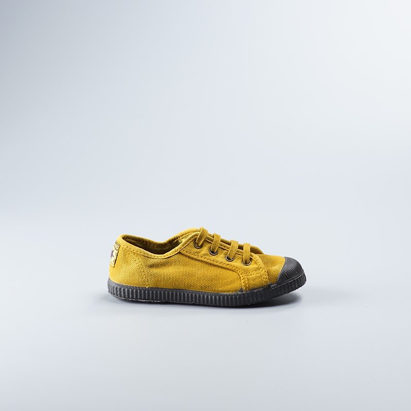 西班牙帆布鞋 冬季刷毛 黃色 黑頭 洗舊  974777 大人尺寸 - 女款休閒鞋 - 棉．麻 黃色