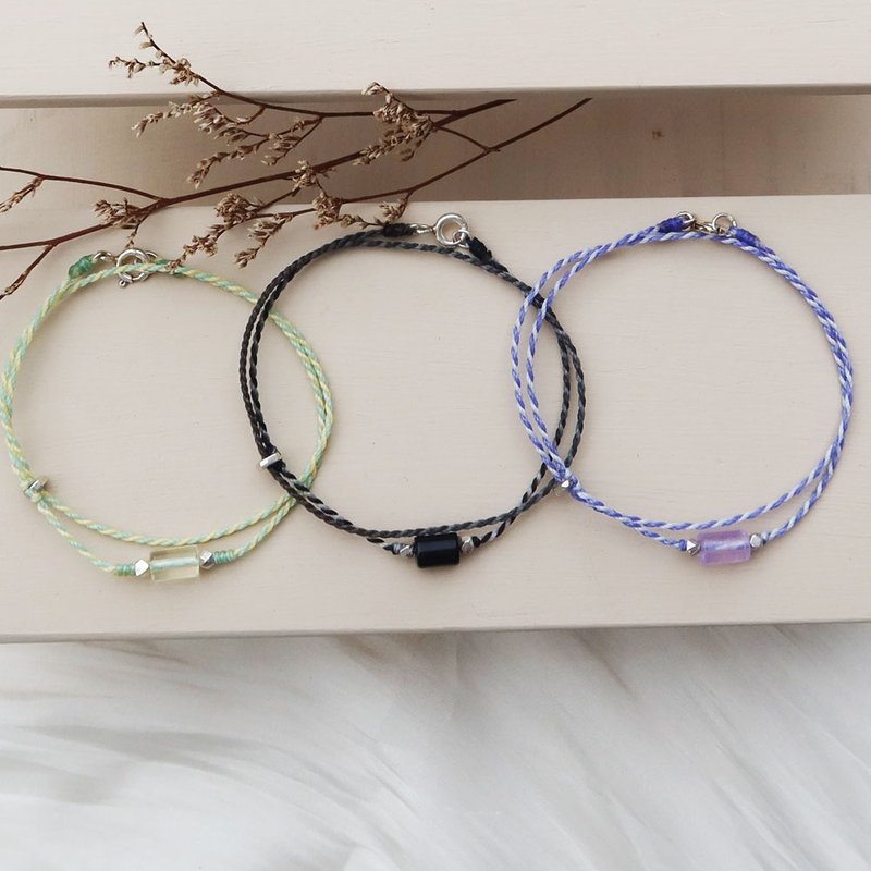 【Crystal Wax Cord Series】Straight-tube Citrine x Black Agate x Amethyst Ultra-Fine Wax Cord Bracelet - สร้อยข้อมือ - คริสตัล หลากหลายสี