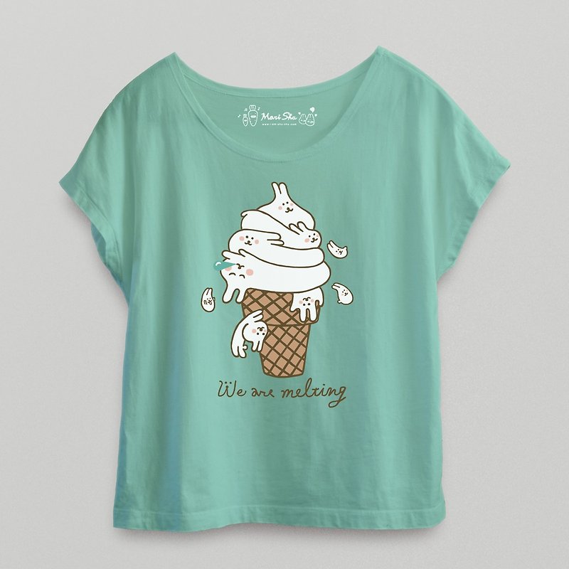 Mochi Rabbit Ice Cream T-shirt - Women's Shorts - Cotton & Hemp Green