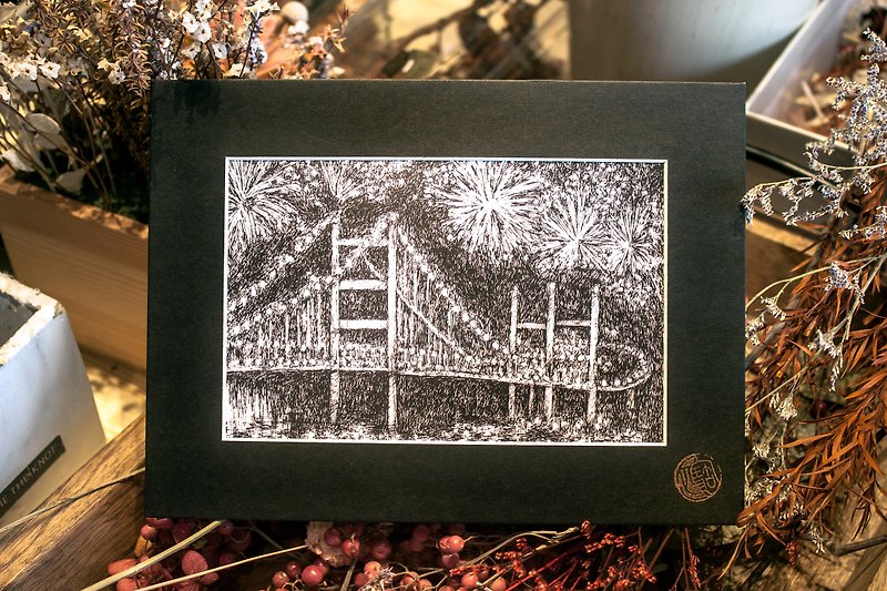 [暗号化されたポストカード]香港の青馬大橋の夜景-トラベルギフト/装飾画カード/手描きスタイル - カード・はがき - 紙 多色