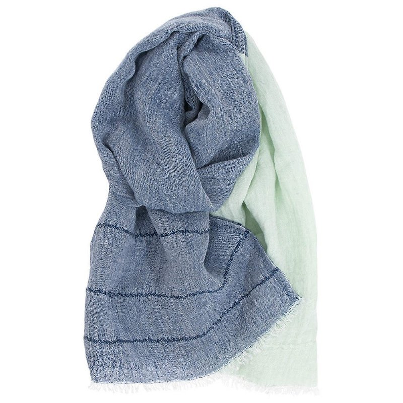 TSAVO亞麻薄圍巾 (藍莓薄荷) - 圍巾/披肩 - 棉．麻 藍色